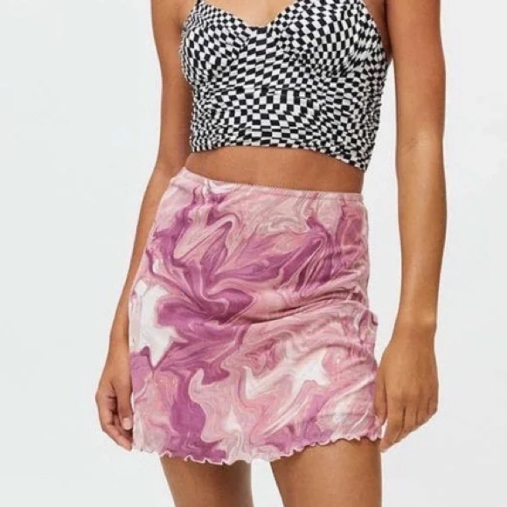 NWT Urban Outfitters Printed pink Mesh Mini Skirt XS